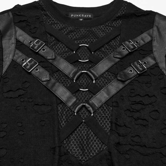 PUNK RAVE Shredded T-Shirt Outbreak-Zone with Straps