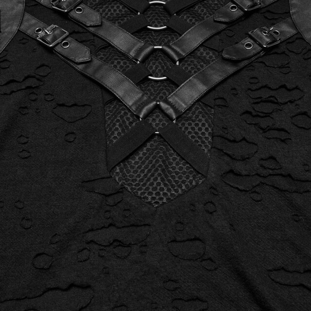 PUNK RAVE Shredded T-Shirt Outbreak-Zone with Straps