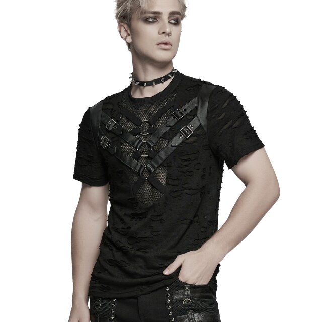 PUNK RAVE Shredded T-Shirt Outbreak-Zone with Straps