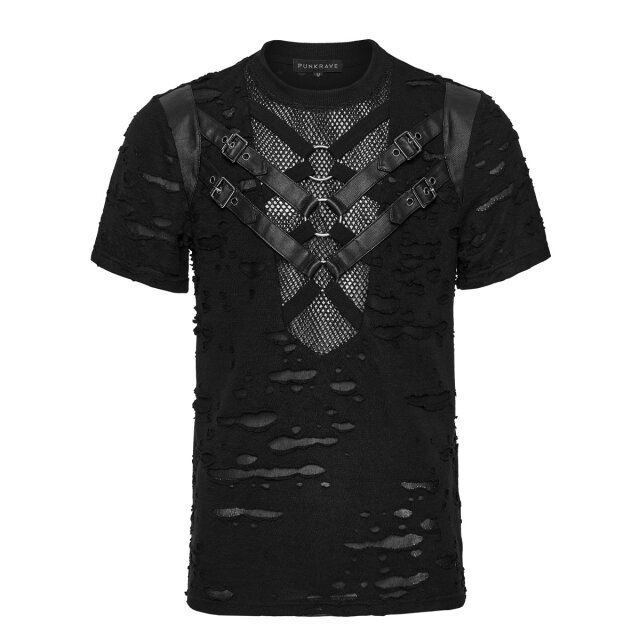 PUNK RAVE Shredded T-Shirt Outbreak-Zone with Straps