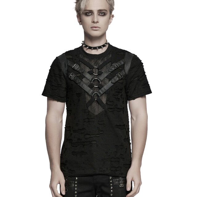 PUNK RAVE Fetzen-T-Shirt Outbreak-Zone mit Riemen S-M