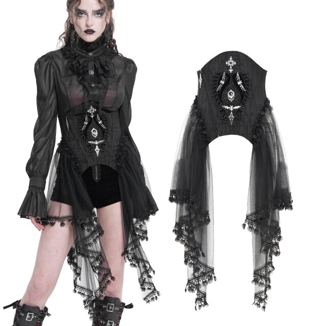 Opulente Gothic Unterbrust-Korsage (ECST011) mit prachtvoller Fledermaus- und Spitzenverzierung, seitlichem Tüll-Halbrock und edlen Details – für Königinnen der Nacht.