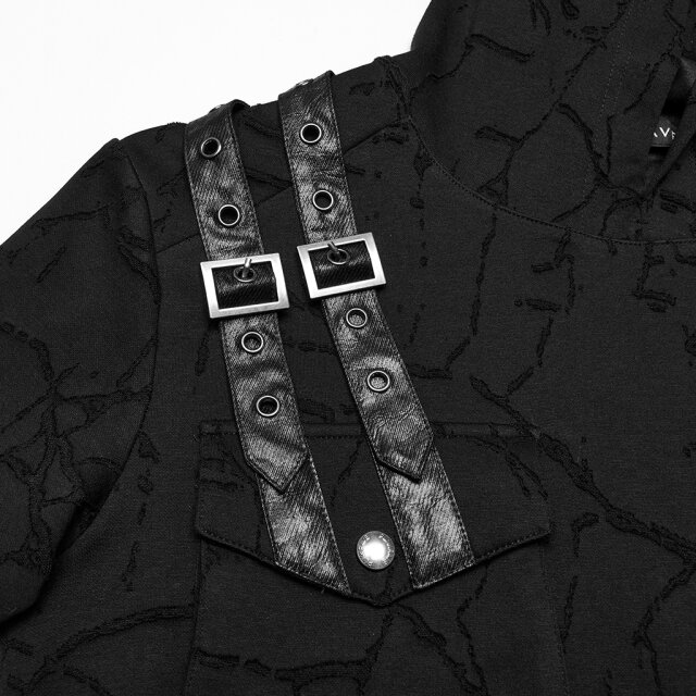 PUNK RAVE Uniform-Look T-Shirt Black Recon with Hood