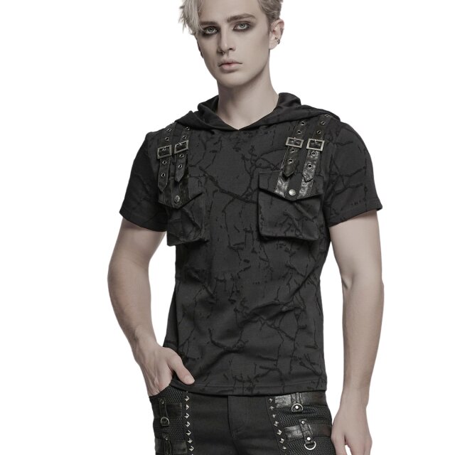 PUNK RAVE Uniform-Look T-Shirt Black Recon with Hood