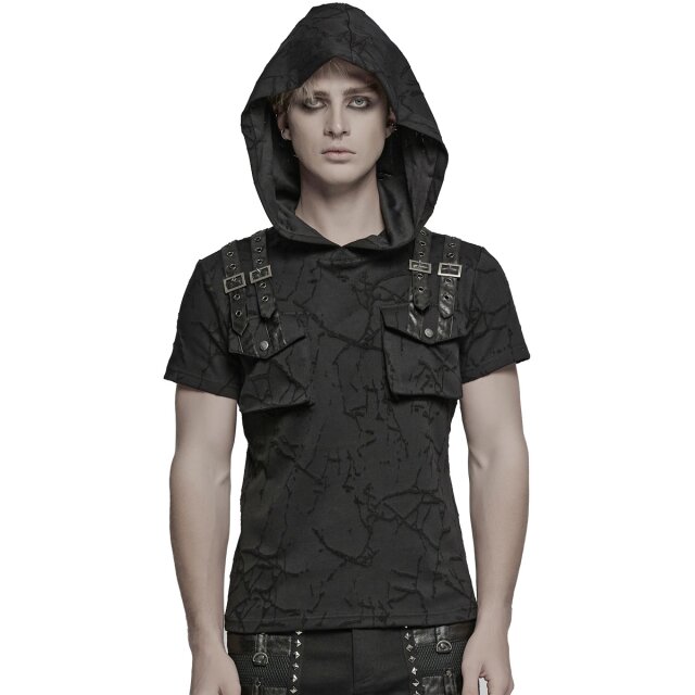 PUNK RAVE Uniform-Look T-Shirt Black Recon with Hood