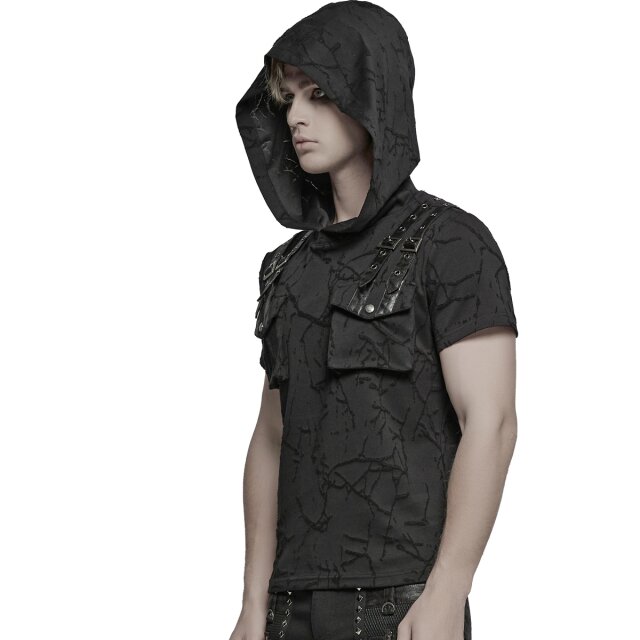 PUNK RAVE Uniform-Look T-Shirt Black Recon with Hood