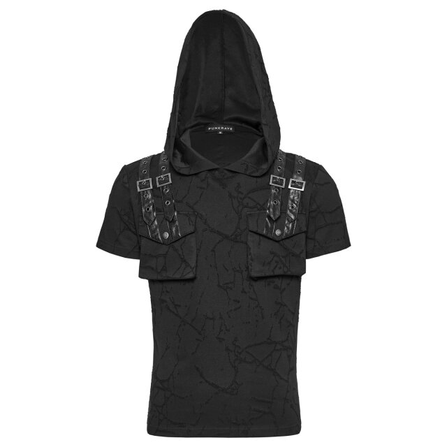 PUNK RAVE Uniform-Look T-Shirt Black Recon with Hood