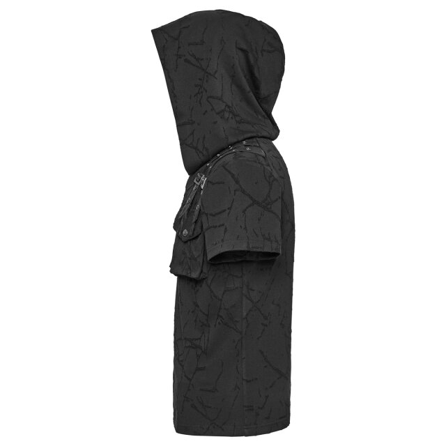 PUNK RAVE Uniform-Look T-Shirt Black Recon with Hood