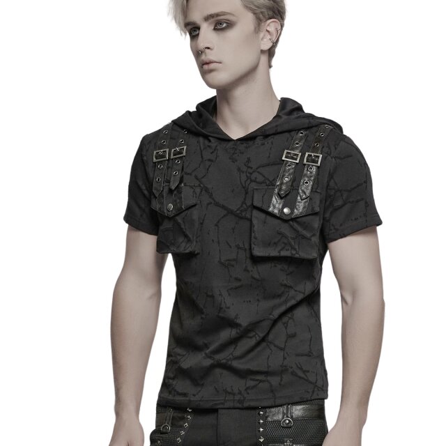 PUNK RAVE Uniform-Look T-Shirt Black Recon mit Kapuze L-XL