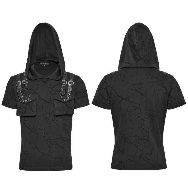 PUNK RAVE Uniform-Look T-Shirt Black Recon with Hood