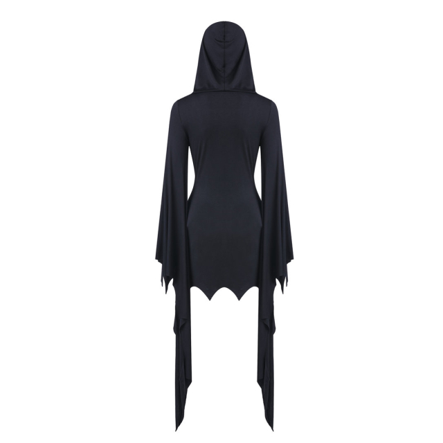 Bat mini dress Erdely with hood and very long sleeves