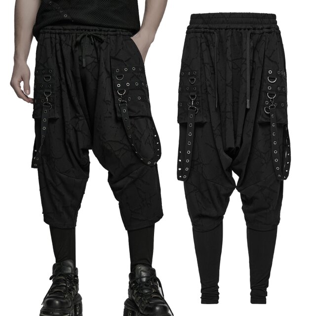 Schwarz, lässig, kompromisslos: Die Punk Rave Baggy Harem Pants (WK-716BK) kombiniert bequemen Harem-Schnitt mit düsterer Street-Attitüde – perfekt für Boots und nächtliche Abenteuer.