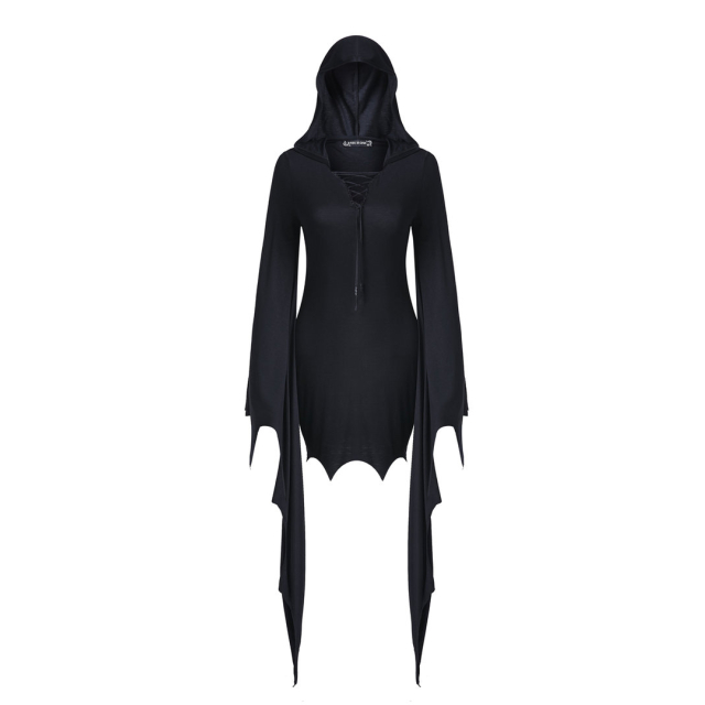 Bat mini dress Erdely with hood and very long sleeves - size: XL