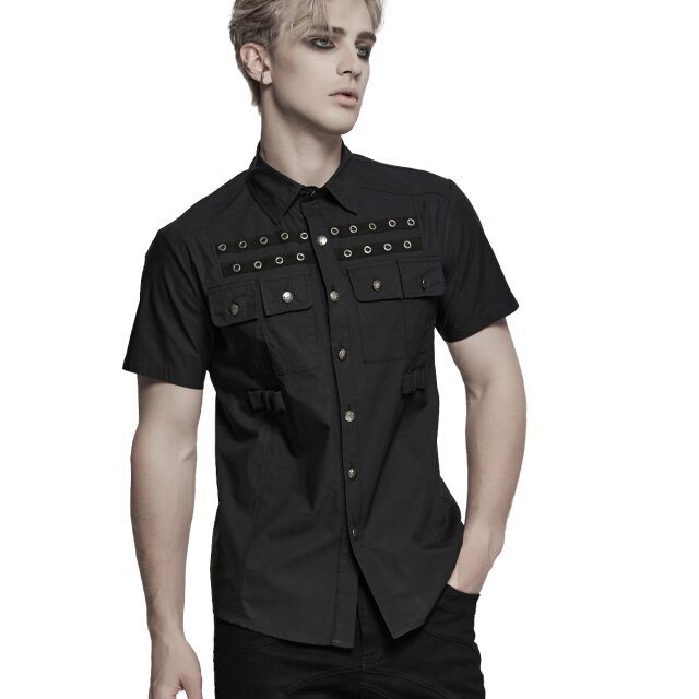 PUNK RAVE Kurzarm Hemd Silent Void mit Ösen XL