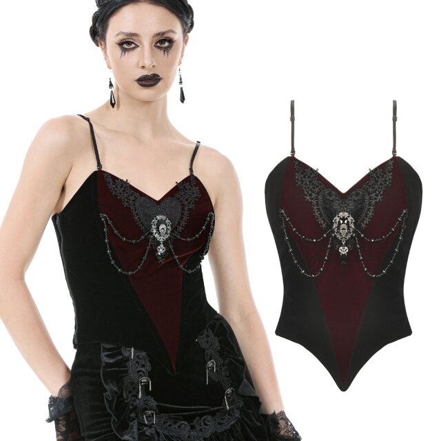Red and black satin corset top (CW092) with Bordeaux-red...