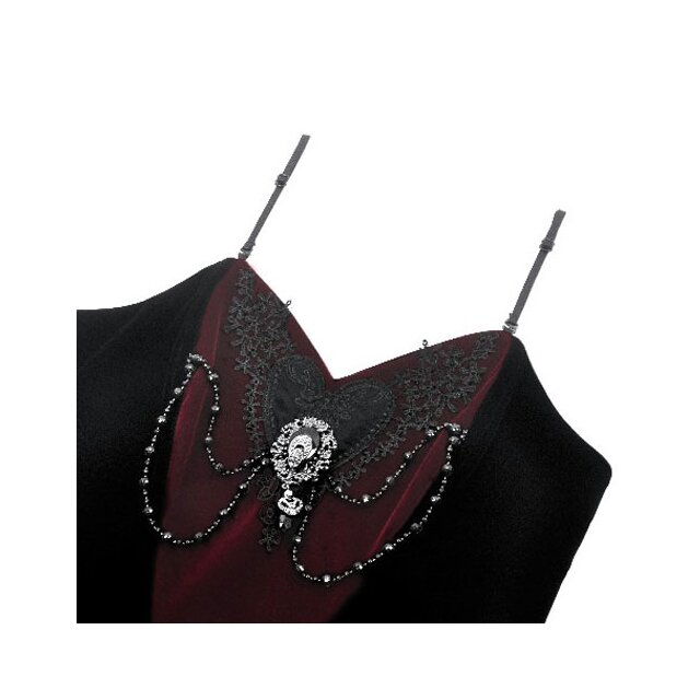 Rot-schwarzes Victorian-Goth Korsagen-Top Träne des Mondes