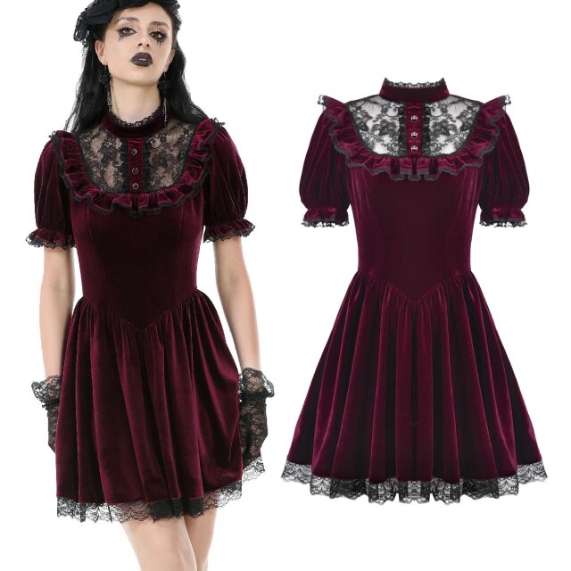 Dark red Gothic velvet mini dress (DW1117) by Dark in...