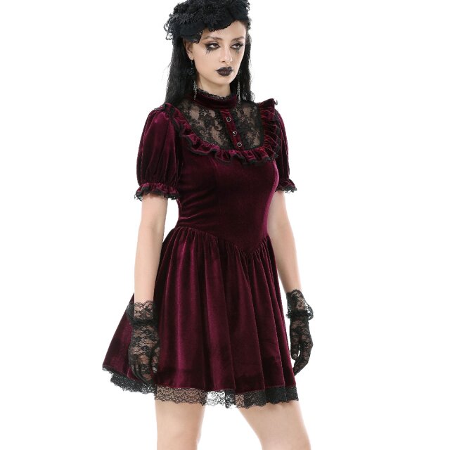 Gothic Samt-Minikleid Crimson Doll S