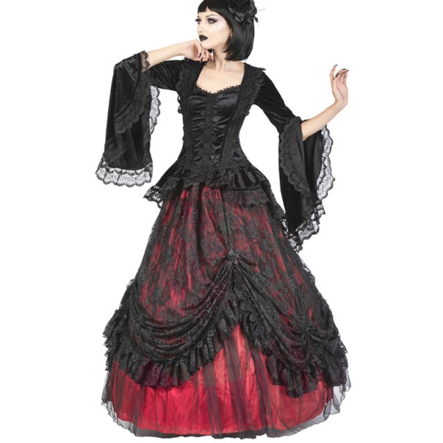 Langer Viktorianischer Rock Crimson Rose Dynasty in rot-schwarz
