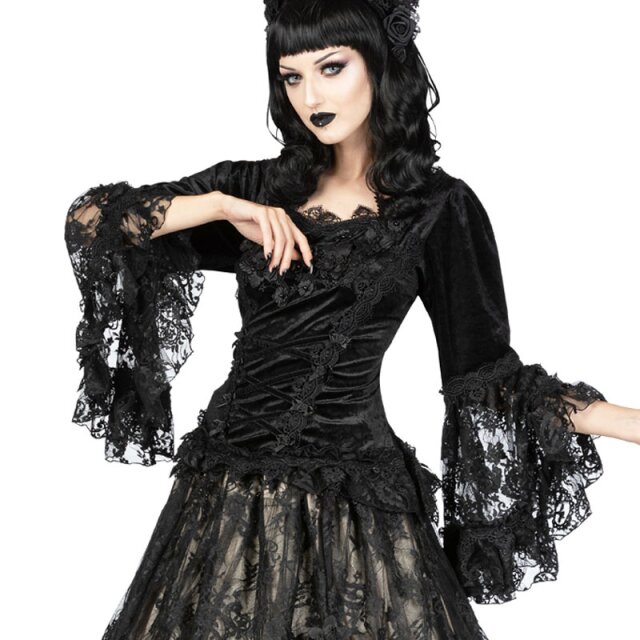 Victorian-Goth velvet shirt Empire of Thorns with flowers
