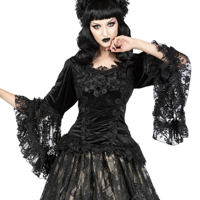Victorian-Goth Samt-Shirt Empire of Thorns mit Blüten 6XL