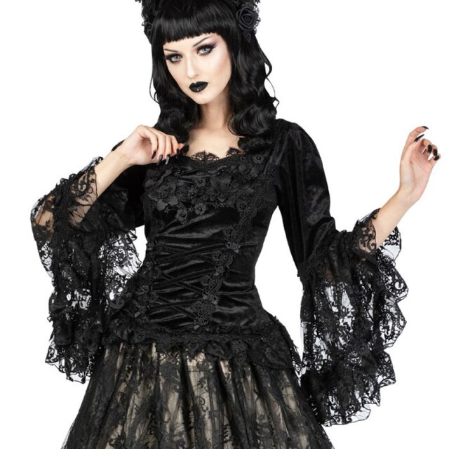 Schwarzes Gothic-Samtshirt (1136BLA) mit...