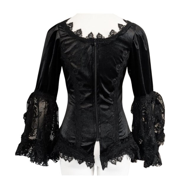 Victorian-Goth Samt-Shirt Empire of Thorns mit Blüten M