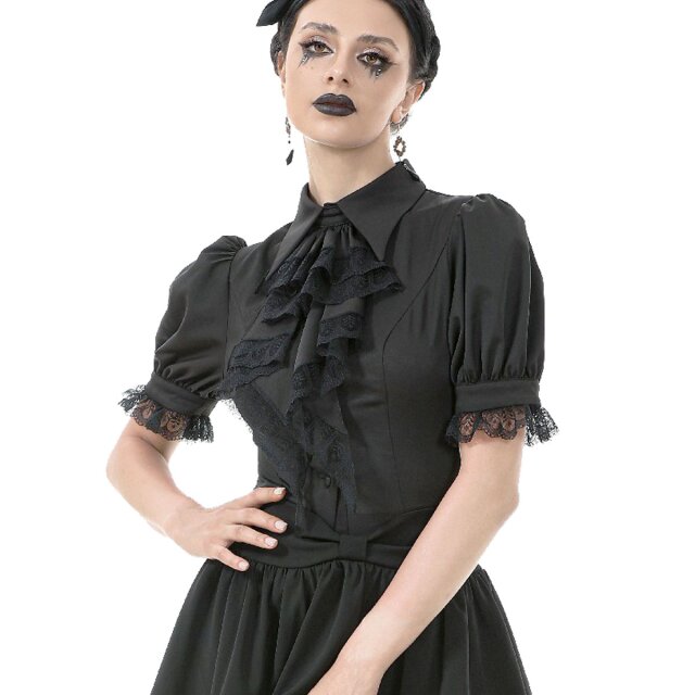 Schwarze Gothic Kurzarm-Bluse Whispers in Black