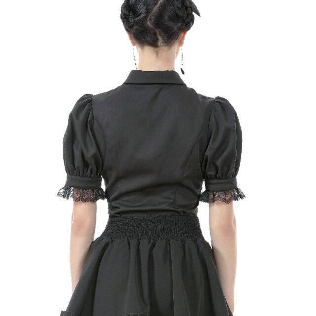 Schwarze Gothic Kurzarm-Bluse Whispers in Black