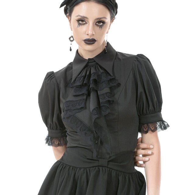 Schwarze Gothic Kurzarm-Bluse Whispers in Black