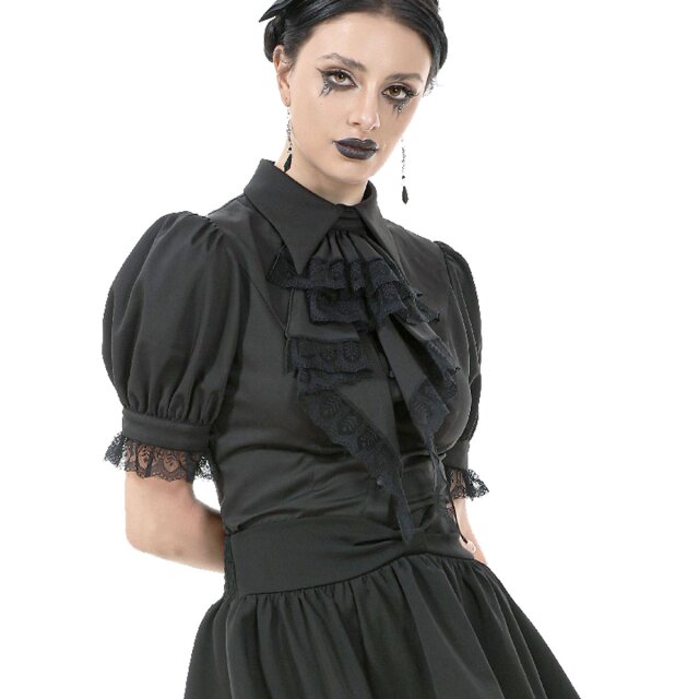 Schwarze Gothic Kurzarm-Bluse Whispers in Black