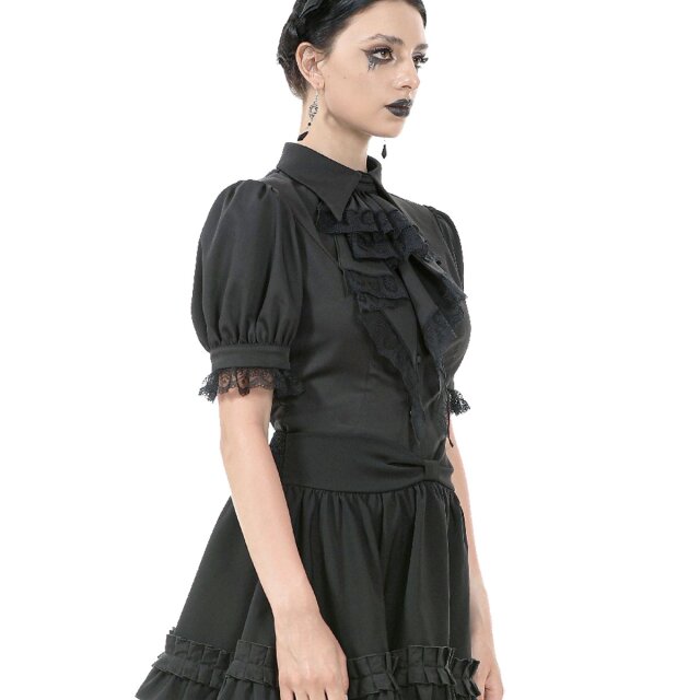 Schwarze Gothic Kurzarm-Bluse Whispers in Black XS