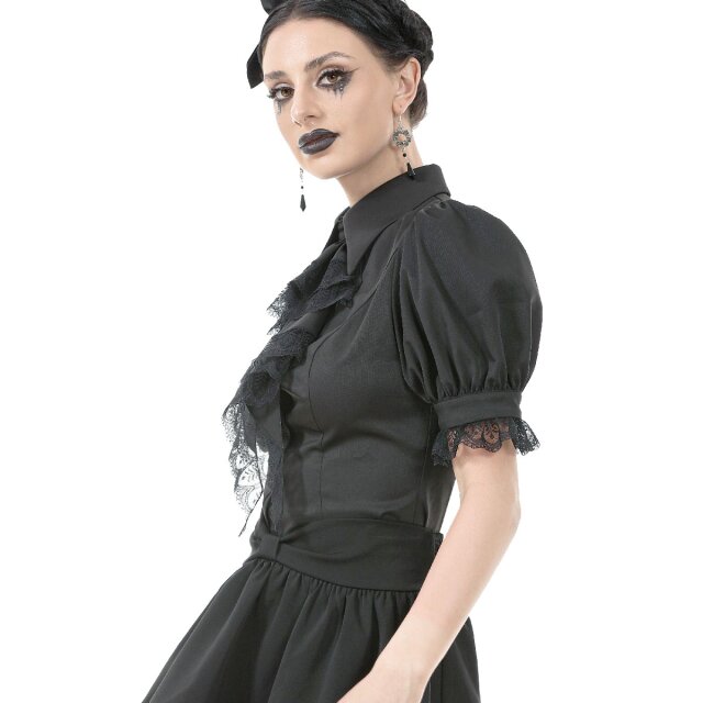 Schwarze Gothic Kurzarm-Bluse Whispers in Black XS