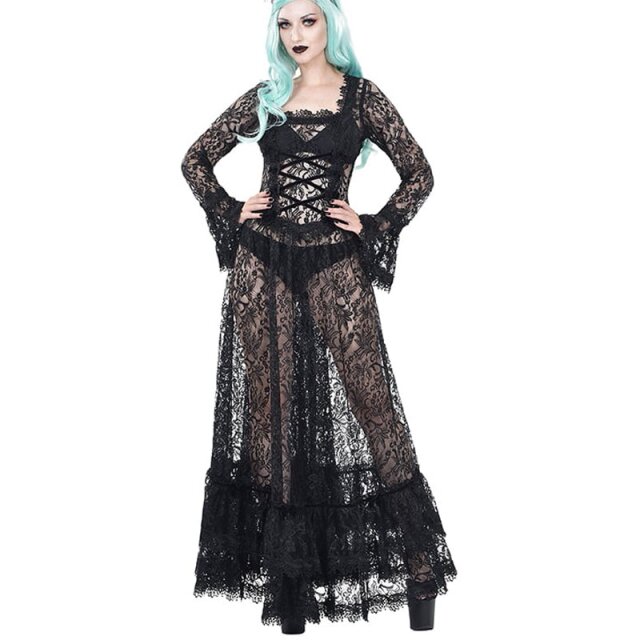 Bodenlanges, transparentes Sinister-Spitzenkleid...