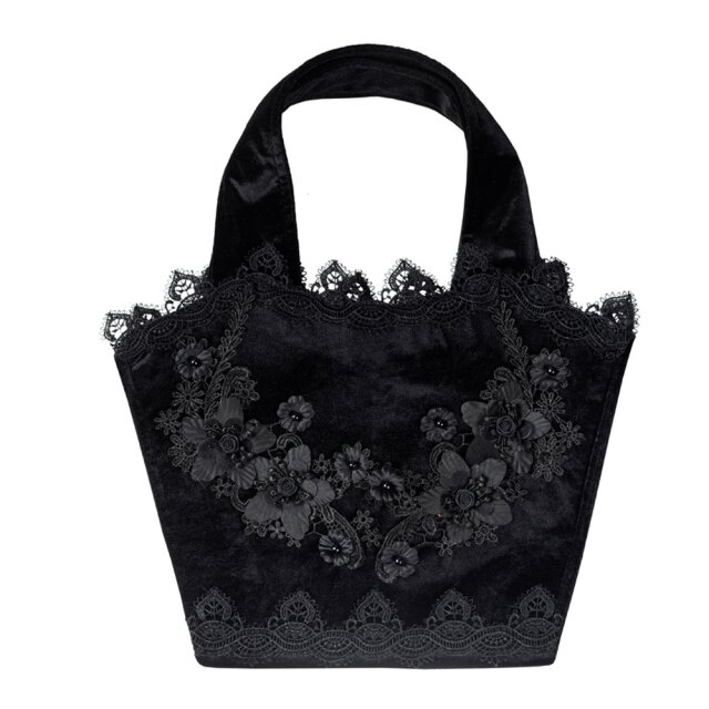 Schwarze Samthandtasche von Sinister Gothic aus Samt mit...