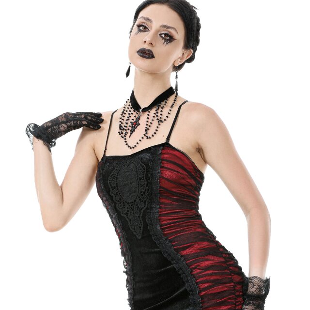 Gothic-Samthalsband mit Ketten und schwarzem Kreuz