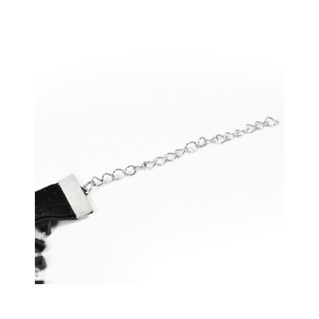 Gothic-Samthalsband mit Ketten und schwarzem Kreuz