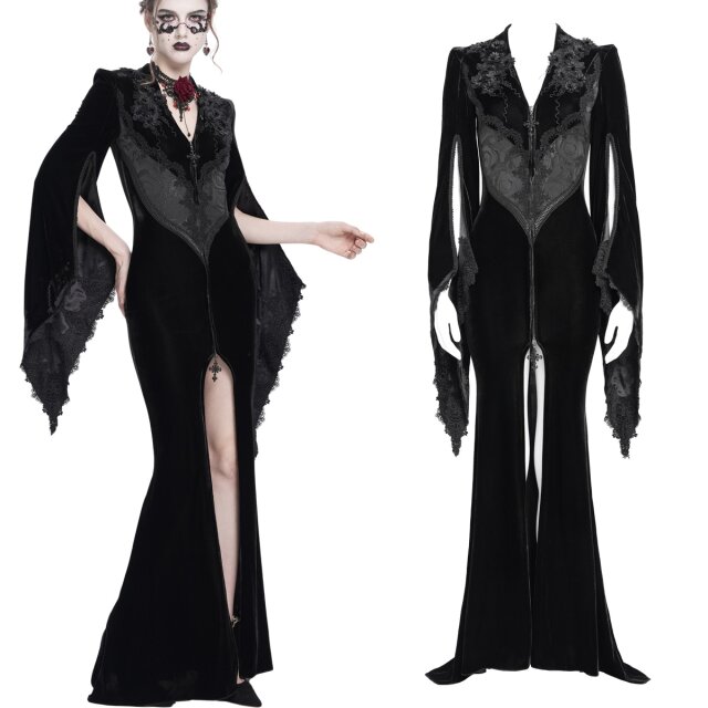 Gothic Dress Coat Candlelight Widow in Morticia Style plain black-