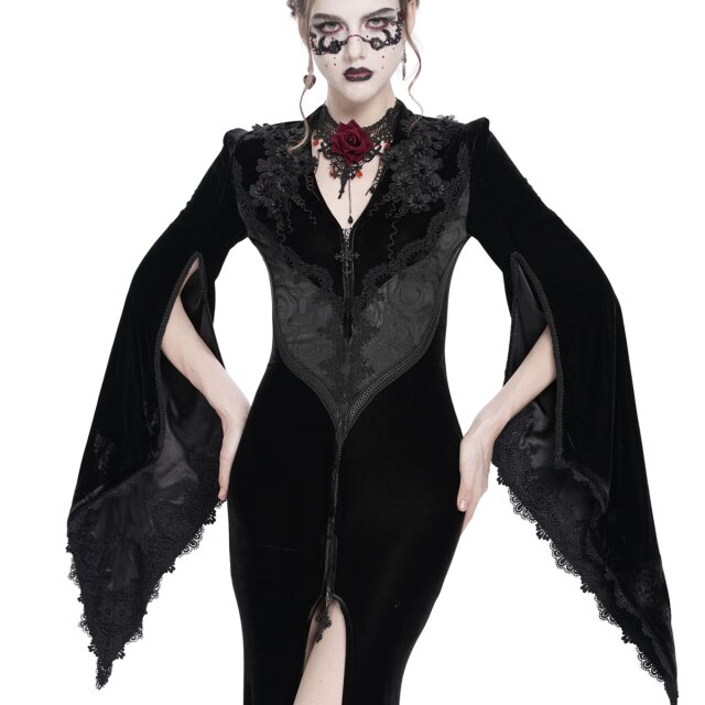 Gothic Dress Coat Candlelight Widow in Morticia Style plain black-