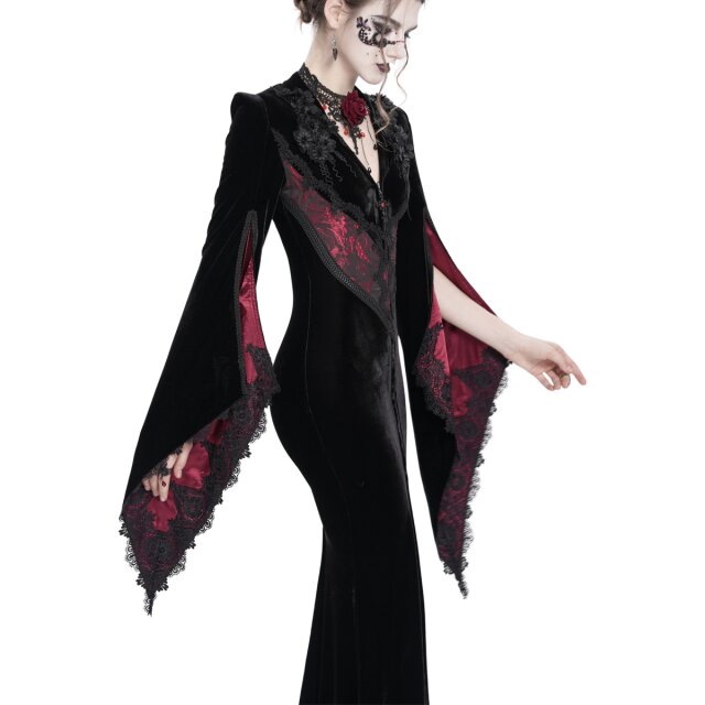 Gothic Dress Coat Candlelight Widow in Morticia Style black-red-