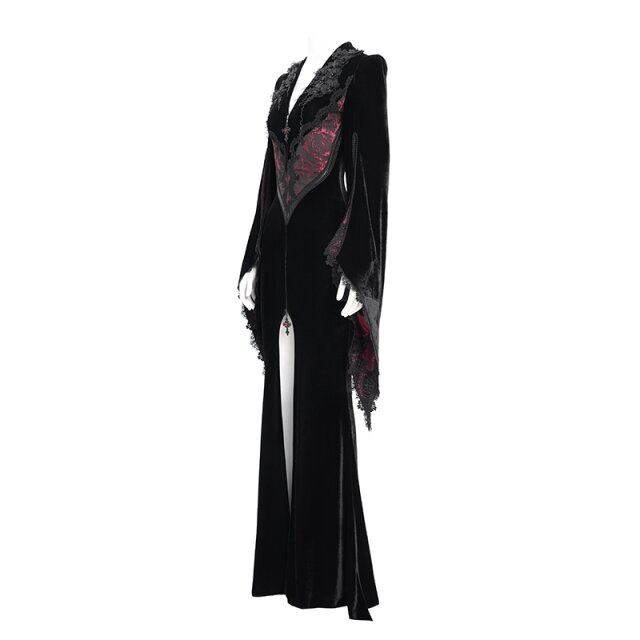 Gothic Dress Coat Candlelight Widow in Morticia Style black-red-
