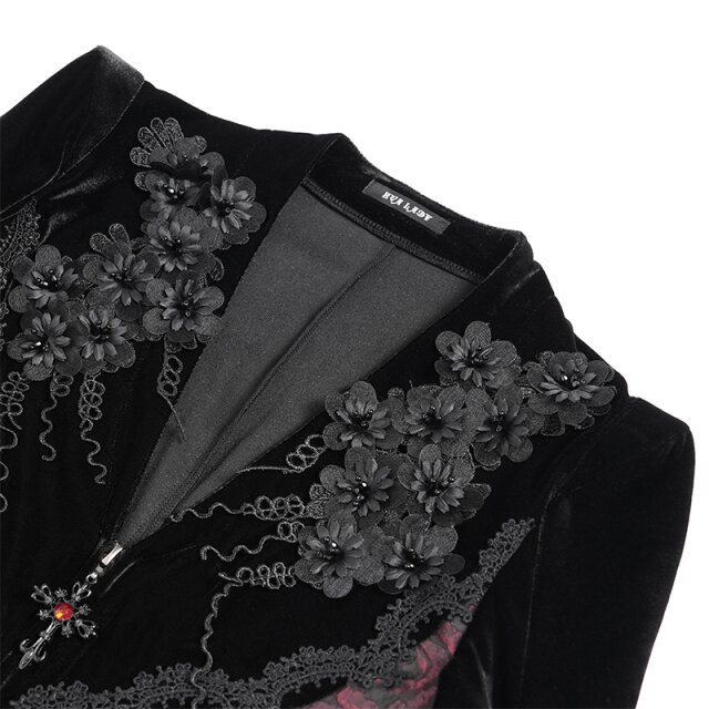 Gothic Dress Coat Candlelight Widow in Morticia Style black-red-