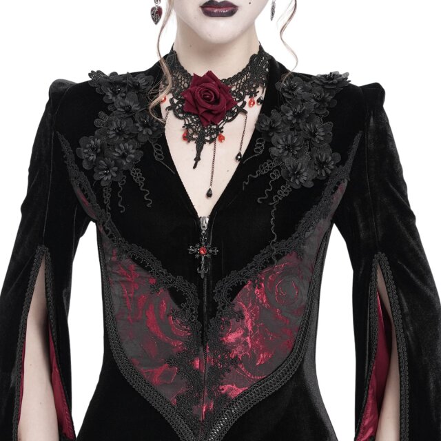 Gothic Dress Coat Candlelight Widow in Morticia Style black-red-