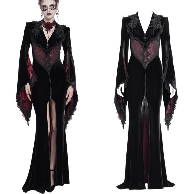 Gothic Dress Coat Candlelight Widow in Morticia Style black-red-