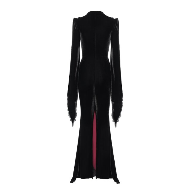 Gothic-Kleidmantel Candlelight Widow im Morticia-Stil schwarz-rot-XS