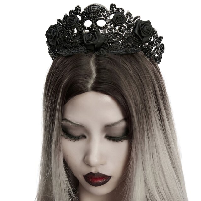 Punk Rave Diadem Crown Midnight Halo with Skull & Roses