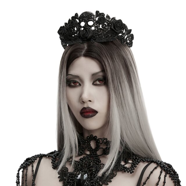 Punk Rave Diadem Crown Midnight Halo with Skull & Roses