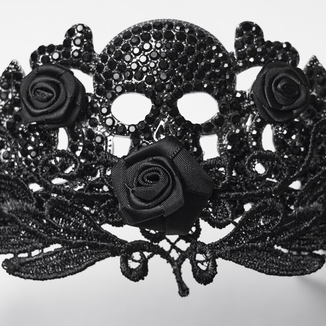 Punk Rave Diadem Crown Midnight Halo with Skull & Roses