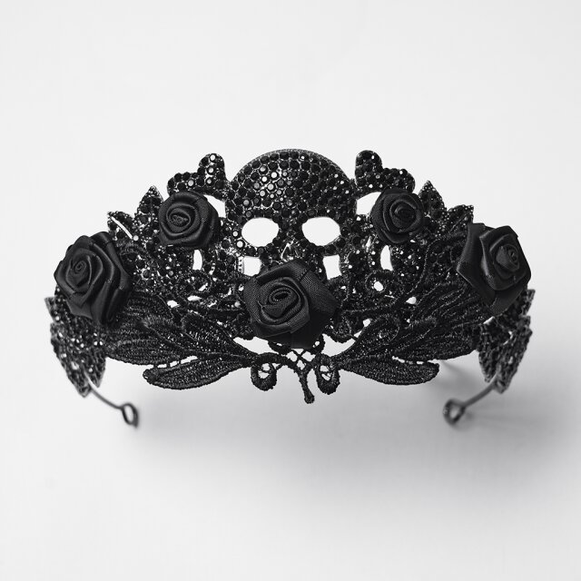 Punk Rave Diadem Crown Midnight Halo with Skull & Roses