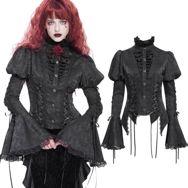 Schwarze Gothic-Rüschenbluse (SHT14201) mit...